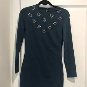 HM slate blue spandex jeweled dress